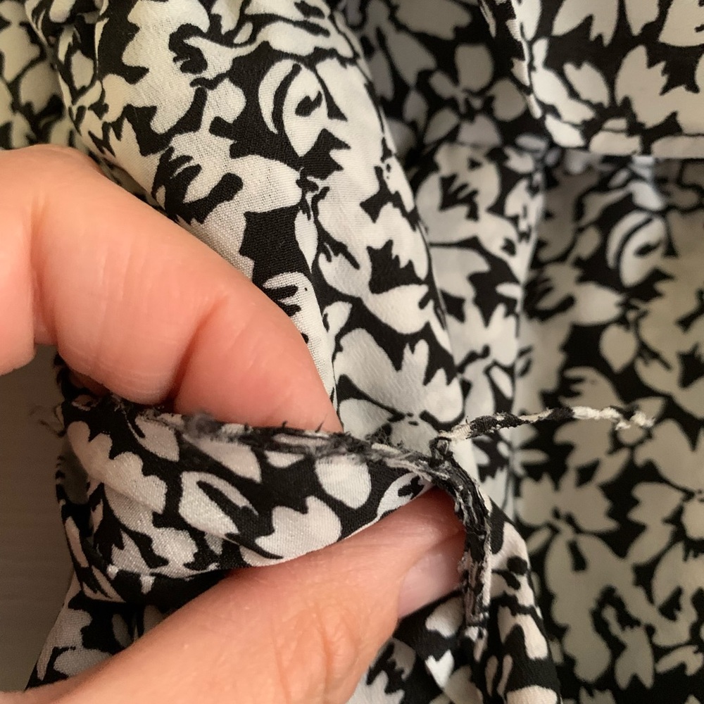 Motherhood Maternity black & white dress shirt with tie and ruffles. Size small - Picture 2 of 7